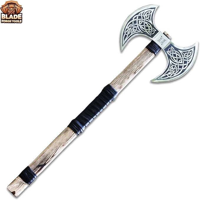 Handmade Carbon Steel Axe Medieval Warrior Double Headed Battle Axe | Viking Axe | Birthday Gift Brown
