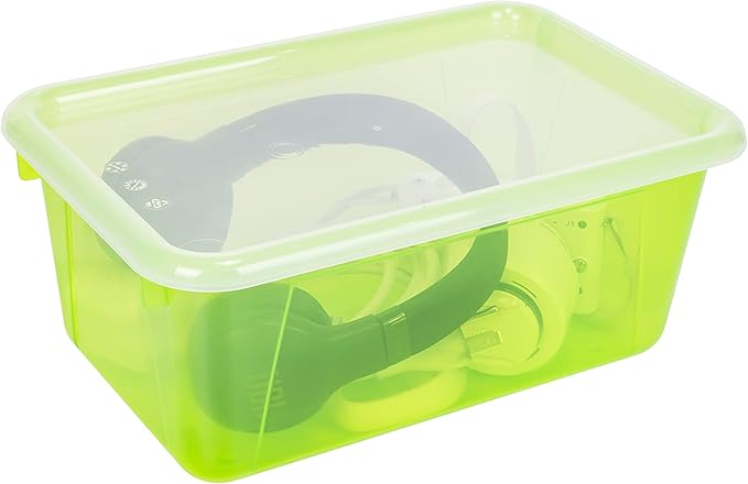 Storex Small Cubby Bins – Plastic Storage Containers for Classroom with Non-Snap Lid 12.2 x 7.8 x 5.1 inches Tint Green 5-Pack (62483A05C)