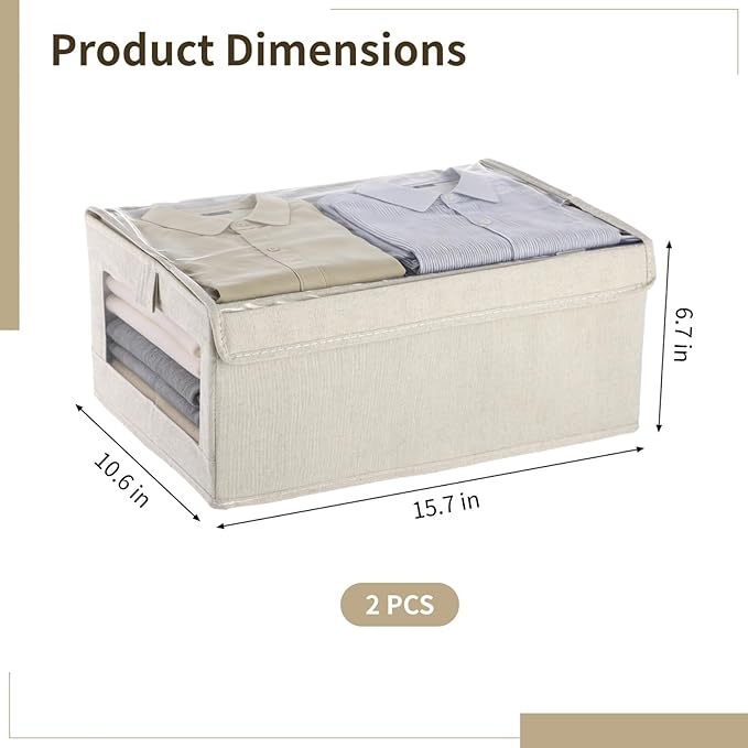 Joyibay Large Closet Storage Organizer 16x12x11Clothes Storage Bins with Handles &amp Window Collapsible Decorative Boxes with Lids Fabric Containers for Sweater Clothes Bags Shoes Bedroom Dorm
