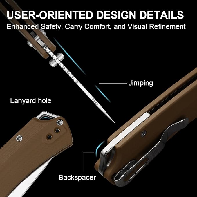 Kizer T1 CD EDC Pocket Knife 3.2 Nitro-V Steel Drop Point Folding Knives with Brown G10 Handle Sided Thumb Studs Opener Clutch Lock for Camping Hiking Fishing V3490.2CA2