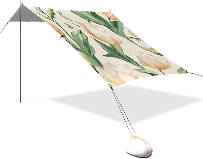 ALAZA Romantic Pink Tulip Spring Flower Beach Tent Sun Shelter Portable Canopy Sunshade for Outdoor Camping Picnics Backyard Fun 10x9 ft