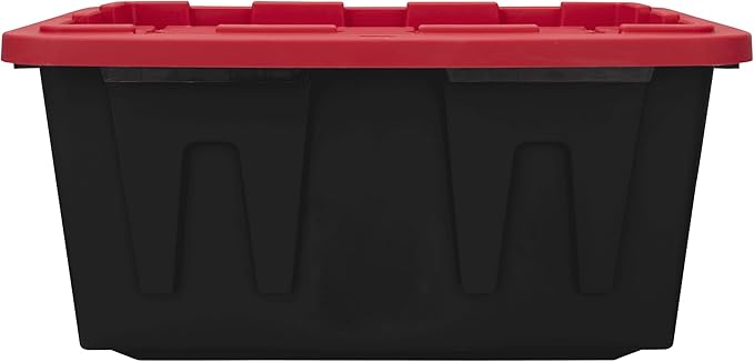 27 Gal Industrial TotePack of 2 red Plastic storage bins with lids for Garage Basement or OutdoorHeavy Duty storage TotesBlack with Red LidStackable &amp Nestable