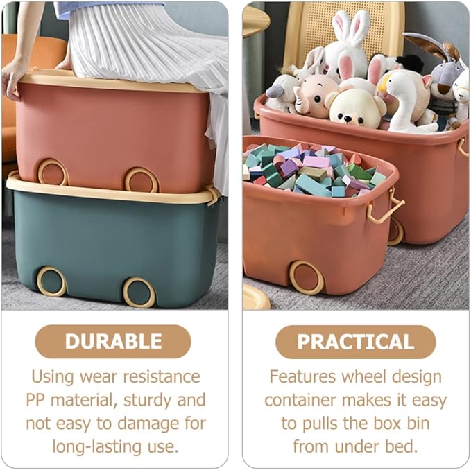 LIFKOME Stackable Toy Storage Box with Wheels Rolling Storage Box with Snap Lid Handle&amp Latches Wheeled Storage Durable and Reusable Storage Bins with Latching Lids