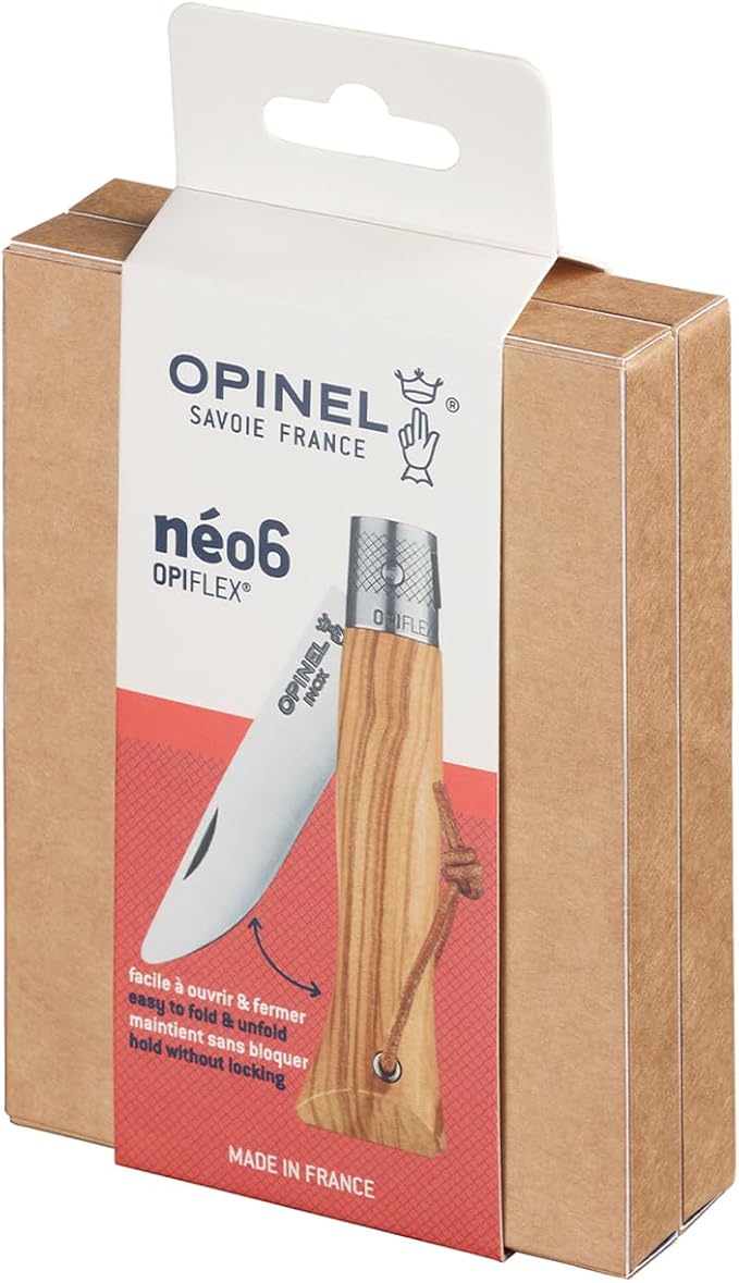 OPINEL NEO6 Folding Non-Locking Pocket Knife OPIFLEX Intuitive Design EDC Folder Wood Handles 2.75 in. Blade (Olive)