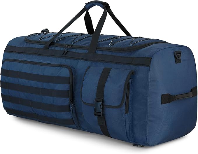 Gonex 90L Extra Large Duffel Bag for Men Heavy Duty 3 in 1 Convertible Carry Travel Duffle with Shoe Compartment Tactical Loops Sports Gear Bag for Family Trips (Dark Blue)