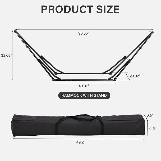 2 in 1 Hammock with Stand Outdoor Hammock Swing Chair with Portable Heavy Duty Stand Multi-Functional Hammock Stand 480 lbs Weight Capacit-Black