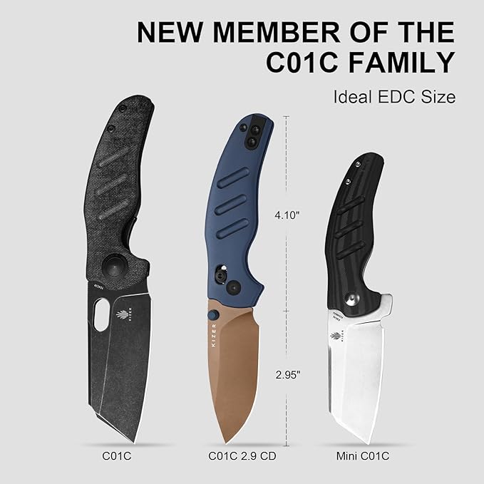 Kizer C01C 2.9 CD Sheepdog Pocket Knife 2.95 Elmax Drop Point Blade Folding Knife with Blue Aluminum Handle EDC Knives with Thumb Stud Small Camping Survival Knives Ki3488.29CDA1