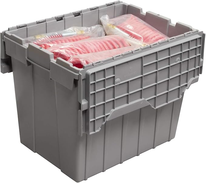 Akro-Mils 39170 Industrial Plastic Storage Tote with Hinged Attached Lid (21-Inch L by 15-Inch W by 17-Inch H) Blue (3-Pack)