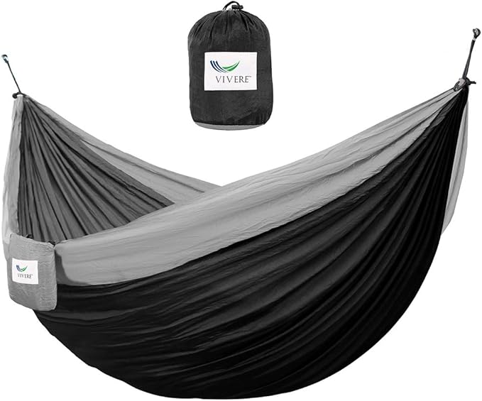 Vivere Double Parachute Camping Hammock Includes Stuff-Sack (Black/Grey)
