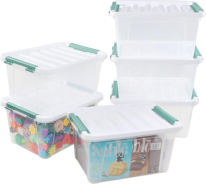 Pekky 20 Quart Clear Storage Bin with Lid 6 Pack Plastic Latching Container Box