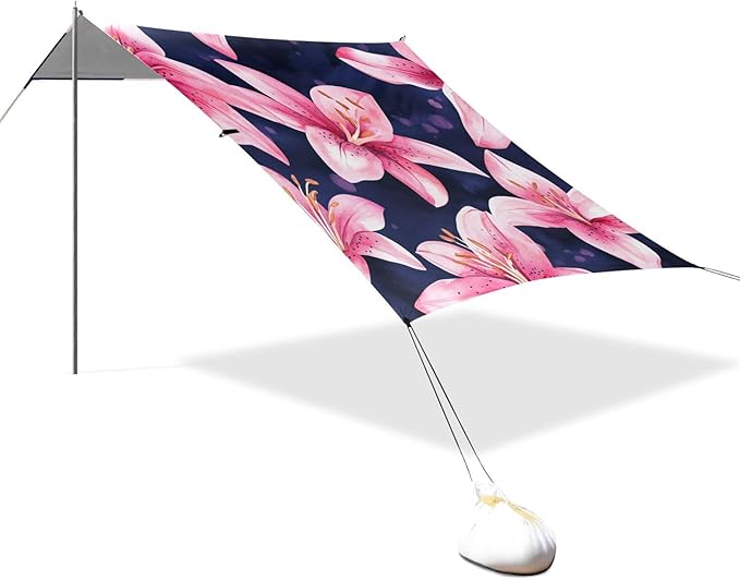ALAZA Cute Chic Lily Watercolor Floral Flower Beach Tent Sun Shelter Portable Canopy Sunshade for Outdoor Camping Picnics Backyard Fun 10x9 ft
