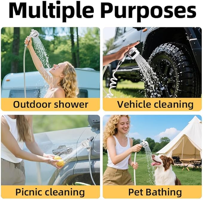 Portable Camping Shower Outdoor Camp Shower PumpUpgrade Rechargeable Electric Shower Pump with Intelligent Multiple Spray Modes for Camping Hiking TravelingRV