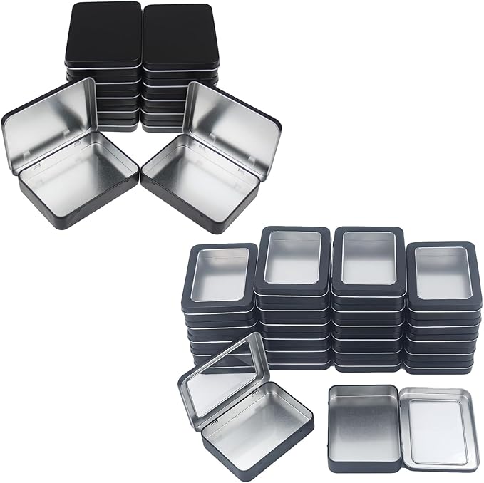 Rectangular Black Metal Tins with Lids Bundle 4.5 x 3.3 x 0.9 inch