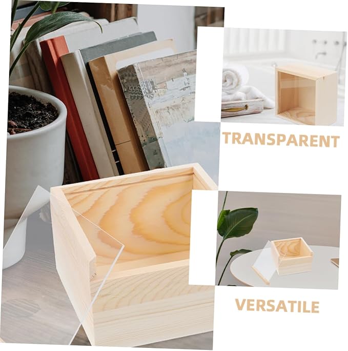 2pcs Acrylic Storage Box Sliding Lid Decorative Trinket Box Visible Wood Craft Storage Unfinished Wooden Jewelry Holder