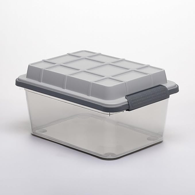 Curver Set of 3 Small Latch PRO 17QT Heavy Duty Water Resistant Plastic Organization and Storage Box with Extra Capacity Latching Lid Transparent Grey