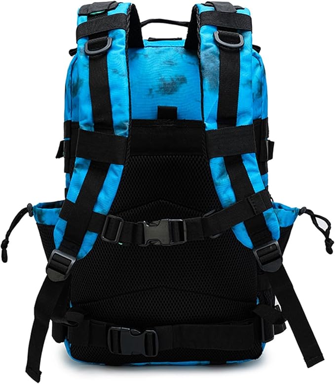 45L Military Tactical Backpack for Men &amp Women Bug Out Bag Assault pack Molle Daypack Hiking Trekking Rucksack (2.0 side pockets （blue tie dye）)
