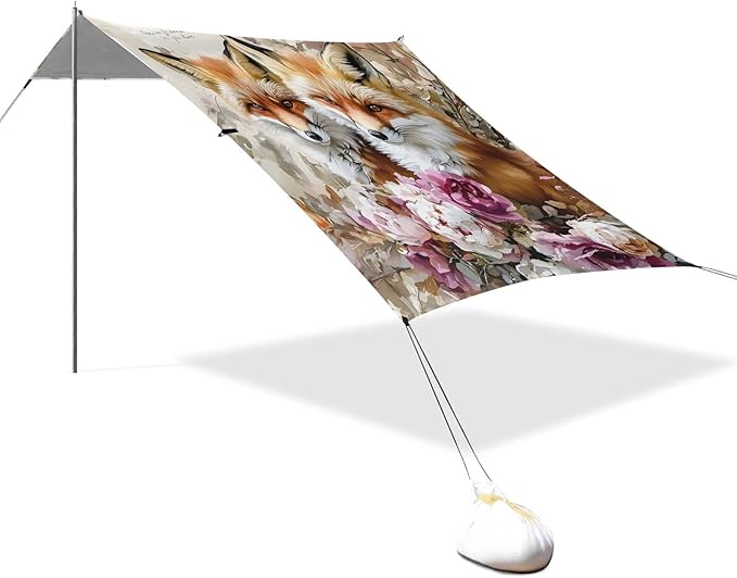 ALAZA Watercolor Retro Fox Beach Tent Sun Shelter Portable Canopy Sunshade for Outdoor Camping Picnics Backyard Fun 10x9 ft
