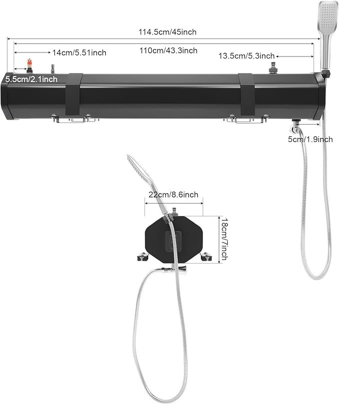 Roof Rack Shower Tank Pressurized Water Tank for Camping Shower with Shower Head&ampStorage Bag Portable Camping Shower with 5.58ft Long Hose for Camping Hiking for SUVs RVs