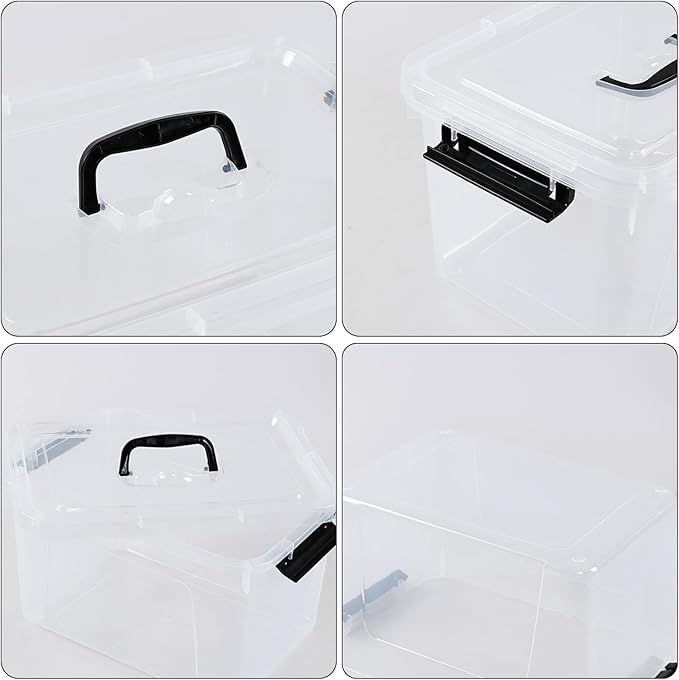 4-Pack 10 L Plastic Latching Storage Bin Clear Storage Box Bin with Handle