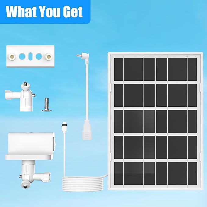 6W Solar Panel with Gutter Mount for Ring CamerasStick Up Cam Stick Up Cam Pro Outdoor Cam Plus Battery Spotlight Cam Plus/Pro with Waterproof Cable and USB-C to Barrel Plug Adapter (White)
