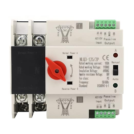 Generic AC110V 100A Power Automatic Transfer Switch 2P ATS Generator Changeover 35mm Rail Mounting for Home and Industrial Use Genericu7g0vgin4y