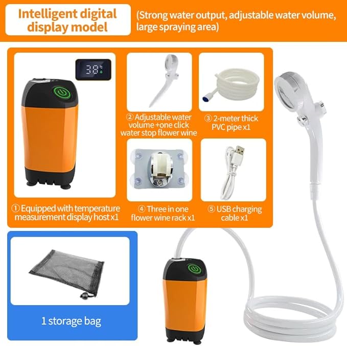 Portable shower unit - Camping shower kit electric shower pump | Detachable handheld shower head compact and lightweight design suitable for outdoor adventures beach cleaning (blue)