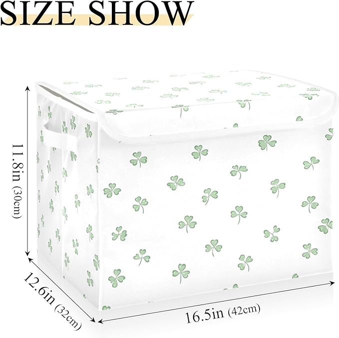 St. Patrick's Leaves Fabric Storage Bins with Lids and HandleFoldable Storage Bins with LidsCloset Organizers for Clothes Storage Room Organization Office Storage Chest Organizer