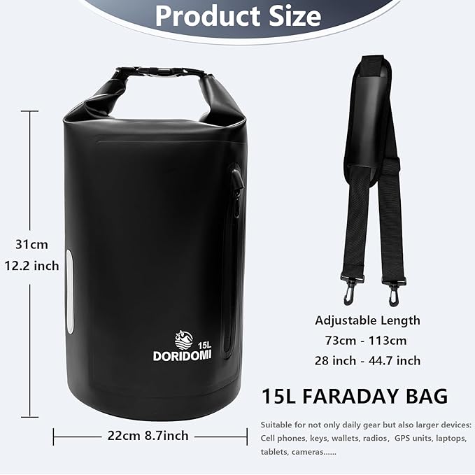 Faraday Bags EMP Proof Bag - 15L Black Waterproof Faraday Backpack with Front Pocket &amp Padded Strap EMP Bags Faraday Bag for Generator and Laptops Electronics  RFID Signal Blocker for Data Secu