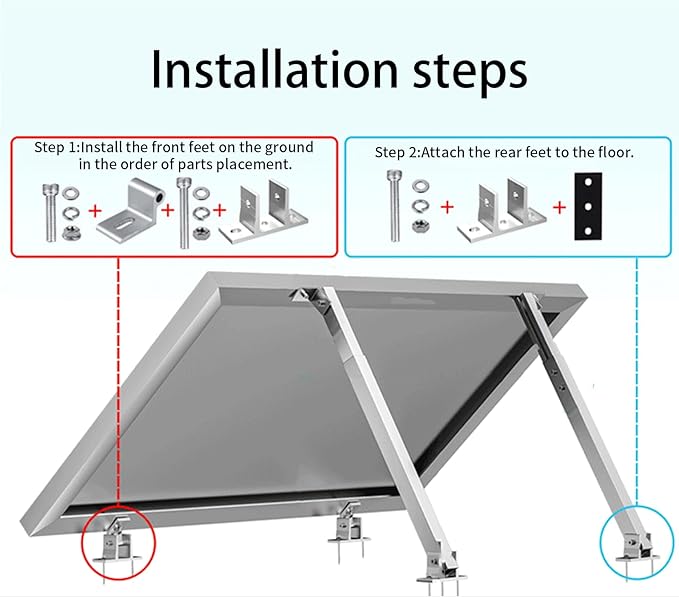 4 Set Solar Panel Mounting Bracket FootAluminum Alloy Solar PV Front Support Solar Panel Bracket Support Feet Suitable for Gird Roof Installation