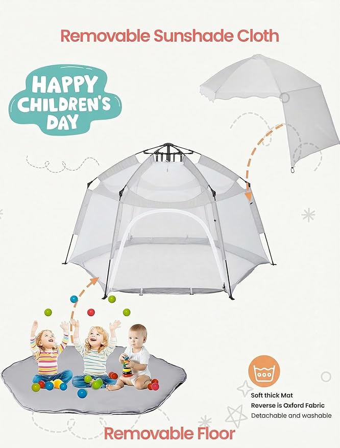 Porayhut Large Pop Up Play Tent for Kids 78 Instant Toddler Playhouse with Removable Floor &amp UV50+ Sun Shade 360° Mesh Mosquito-Free Tent for Indoor Outdoor Beach Backyard Fits 4 Kids