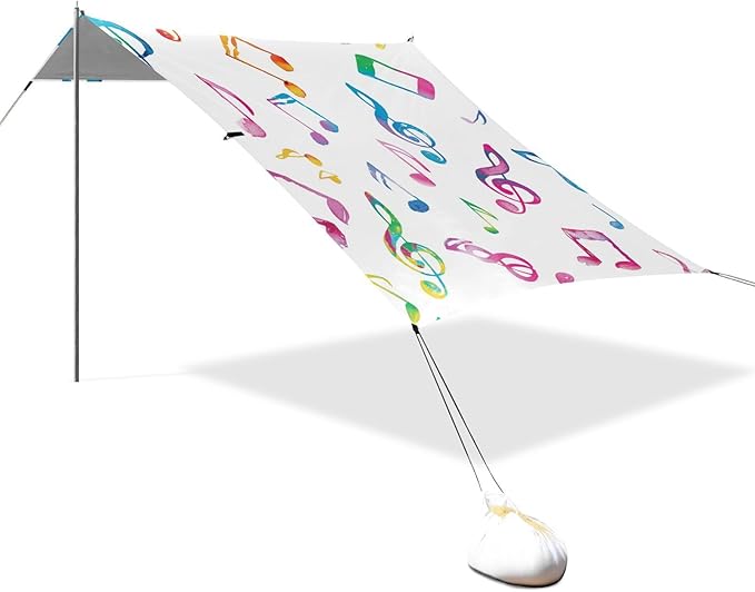 ALAZA Colorful and Cute Musical Notes Beach Tent Sun Shelter Portable Canopy Sunshade for Outdoor Camping Picnics Backyard Fun 10x9 ft