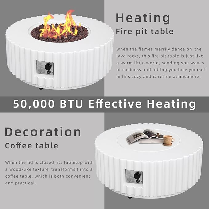 Afterglow Firepits All Terrafab External Gas Tank for Outdoor Use Round 50000Btu White