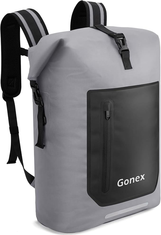Gonex Ultralight Waterproof TPU Backpack 35L Roll Top Dry Bag with Comfortable Padded Back Panel for Kayaking Boating Camping Fishing TravelGrey