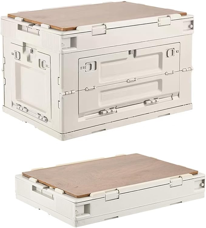 【5-Side Opening】60L Storage Bins with LidsPortable Foldable Storage Box Plastic Stackable Storage Bin for Camp Fishing Car RVOffice (White)