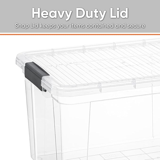 Superio Small Storage Bins with Lids- 4 Pack 4.75 Qt Clear Boxes for Organizing Stackable Plastic Containers- BPA Free Non-Toxic Odor Free Organizer for Home Office Dorm