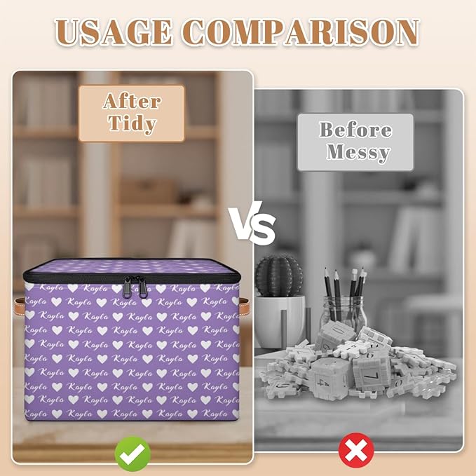 Custom Storage Bins with Zipper Lid Personalized Love Fabric Lidded Storage Baskets Boxes Foldable Cubes Clothes Organizer Container
