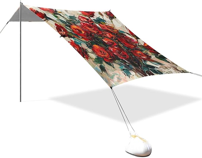 ALAZA Red Rose Flower Bouquet Spreads Leaves Beach Tent Sun Shelter Portable Canopy Sunshade for Outdoor Camping Picnics Backyard Fun 10x9 ft