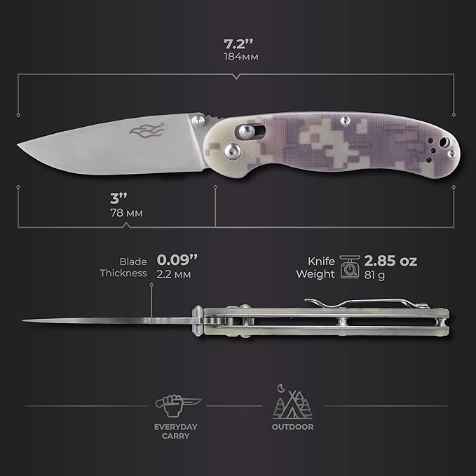 Firebird GANZO FB727S-CA Folding Pocket Knife 440C Stainless Steel Blade G10 Handle with Clip Hunting Fishing Outdoor EDC Knife (Camouflage)