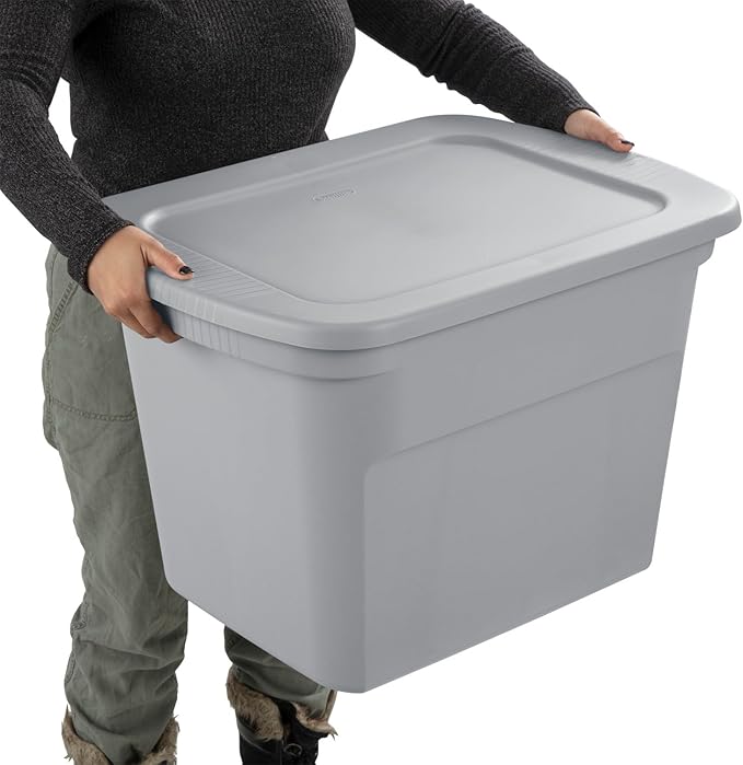 Sterilite 18 Gal Storage Tote Stackable Bin with Lid Plastic Container to Organize Clothes in Closet Basement Gray Base and Lid 8-Pack