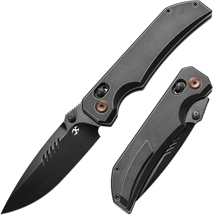 KANSEPT Eaglestrike Pocket Folding Knive 3.73''Blackwash CPM S35VN Steel Blade Black Titanium Handle with Thumb Stud Axis Lock Fold for Men Women Sharp Camping Survival Hiking Knives K1095v2