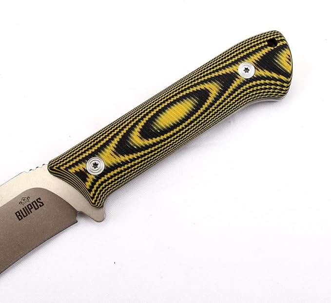 BUIPOS BD06 Fixed Blade Knife DC53 Stone Wash Steel Blade Two-color G10 Handle Full Edge Knife for Outdoor Camping Trekking Hunting Fishing (White Black) (Yellow handle and white blade)