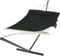 SUNCREAT Patio Portable Hammock with Stand Outdoor Double Hammock with Stand Included Gray Green Drops