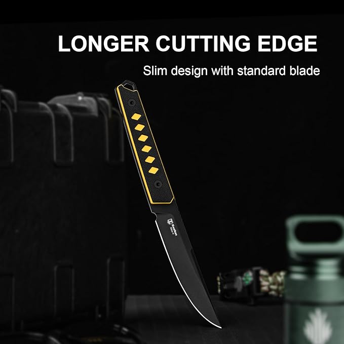 Kizer Kwaiken Fixed Blade Knife 3.94 Nitro-V Blade Hunting EDC Knife with Black &amp Yellow G10 Handle Survival Knife with Adjustable Sheath for Hiking Camping Outdoor Knives 1066A3