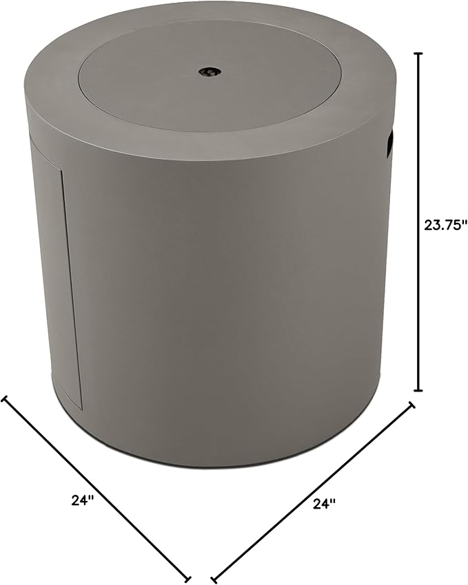 Real Flame Aegean 24 Round Propane Gas Fire Pit Table with Hidden Tank 50000 BTU Powder-Coated Steel Push-Button Ignition Lava Rock Storage Cover Stainless Steel Burner with Lid - Mist Gray