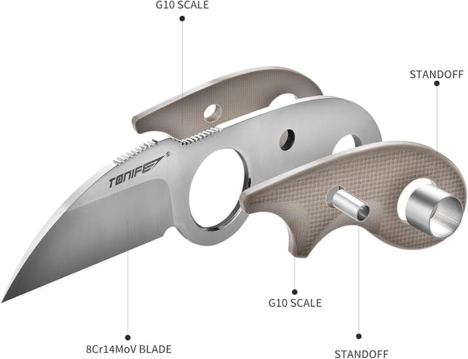 TONIFE Small Fixed Blade Knife Full Tang EDC Camping with Sheath Lanyard and Clip Blade Length 2.172.5 oz.with Sheath (Warm Sand - Satin)