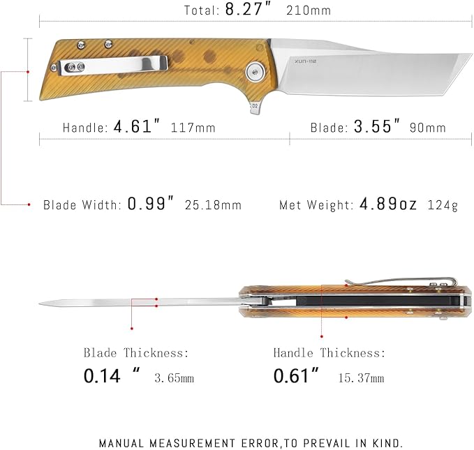 Folding&ampPocket Knife3.55 D2 EDC Knife with Flipper opener Plain Tanto BladeUltem Camping Tool Gift for Outdoor Men/WomenXUN112-JUS(Satin)