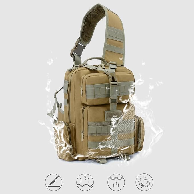 Tactical Shoulder Sling Bag Small Outdoor Crossbody Chest Pack for Men Traveling Trekking Camping Daypack (Mud)