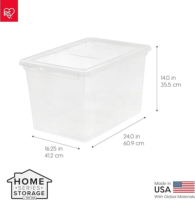 IRIS USA 12-Pack Storage Bins with Lids 68 Quart Clear Stackable Containers Box Organize Shoes Closet Shelves Clothes Blankets Towels - BPA-Free Plastic