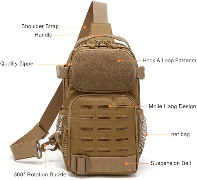Tactical Sling Bag Adjustable Crossbody Bag Military Chest Bag for Outdoor Cycling Running Fishing Camping Climbing