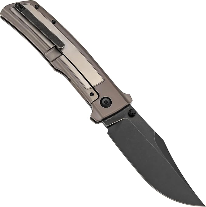 KANSEPT Bison Pocket Folding Knife 4.25'' Blackwash CPM S35VN Steel Sharp Blade Bronze Anodized Durable Two-Tone Titanium Handle Frame Lock and Thumb Stud for Edc Camping Hiking Knives K1108B3